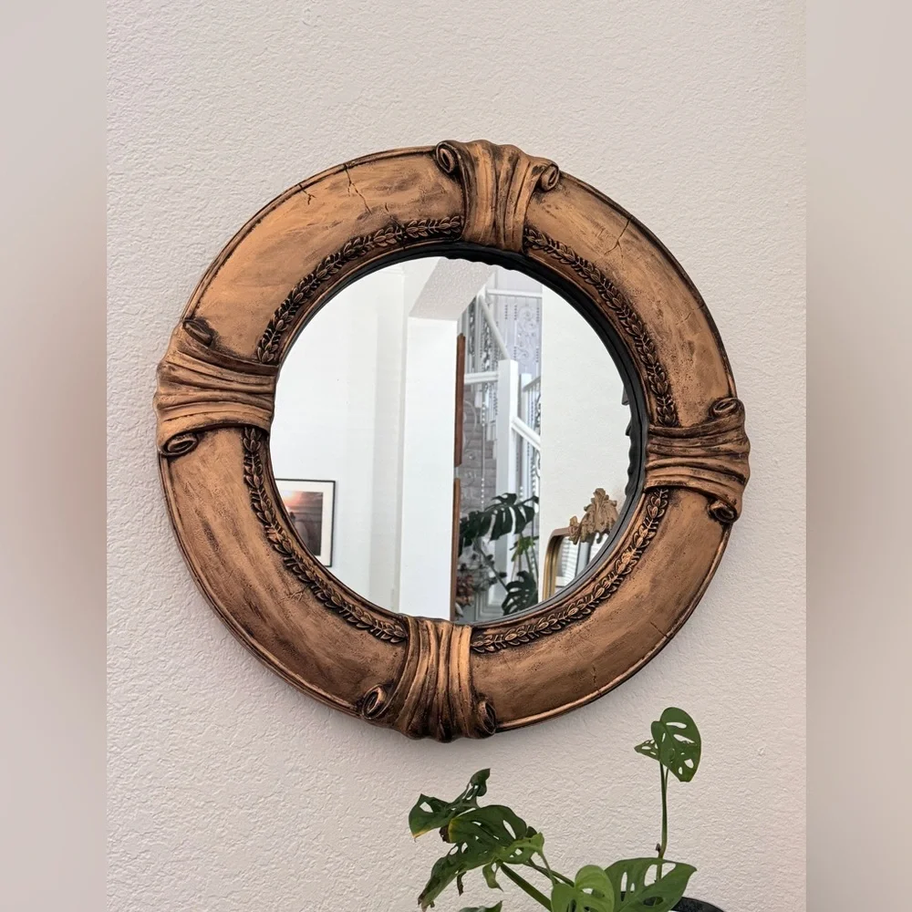 Vintage Antique Gold Round Frame With Mirror
